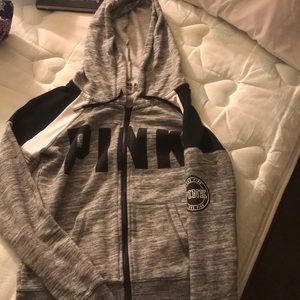 Grey PINK zip up sweater